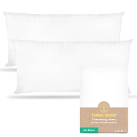 Terra Beds Cushion cover 40 x 80 cm (set of 2), 100% cotton jersey, 160 g/m², Oeko-Tex certified, pillowcase 40 x 80 cm for pillows 40 x 80 cm with zip, soft and breathable (white)