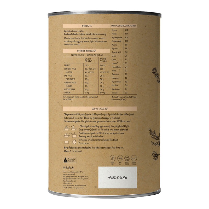 Nutra Organics Australian Gelatin, 500g