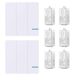 GreenCycle Wireless Lights Switch Kit,No Wiring Remote Light Switch,No WiFi Needed, 2 * 3-Way Wireless Switch & 6 Remote Receiver Outdoor 1900ft Indoors 229ft for Led Light,Ceiling Lights and Lamps