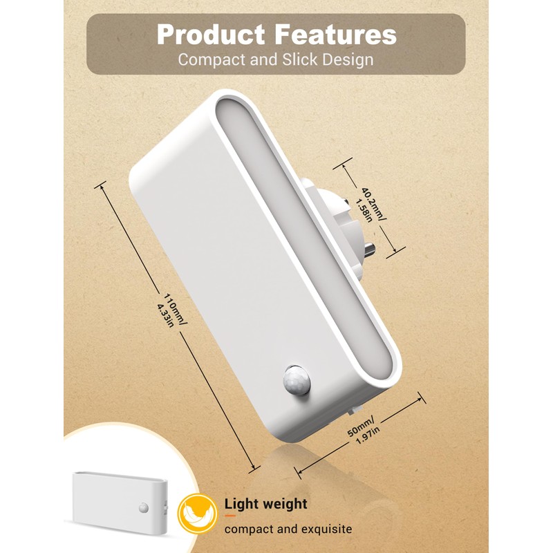Night Light Socket with Motion Sensor, Pack of 2 Night