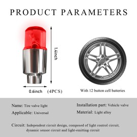 Gasedin 4 PCS LED Tire Valve Stem Cap Lights, Cool Light & Shock Sensor Night Flash Light for Tire Decor, Waterproof Motion Tire Spoke Light for Most Vehicle, Car Accessories (Red)