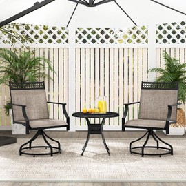 Giantex 2 Pieces Swivel Outdoor Chairs, Set of 2 Patio Dining Chairs, Round Steel Base, All-Weather Outside Chairs for Porch Lawn Garden Backyard Poolside