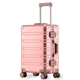 VentureVault All Aluminum Carry On Luggage 22x14x9 Airline Approved，Zipperless Luggage Premium Aluminum Suitcase Luggage, Hard Shell Carry On Luggage with Spinner Wheels (rose gold, 20inch)