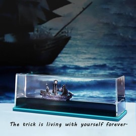 Black Pearl Pirate Ship in a Bottle - Boat in a Box Liquid Wave Fluid Drift Bottle Black Pearl Pirate Model Ship Sailing Simulation for Home Decoration Display Cases Desk Toy Gifts (Box)