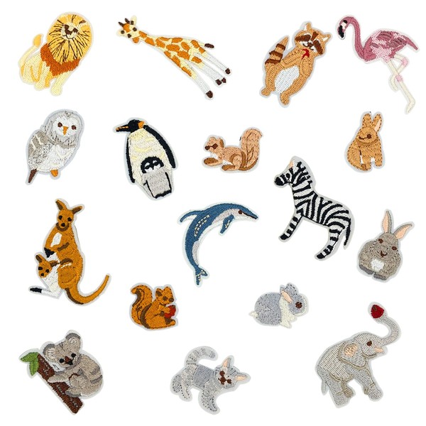 Set of 17 Animal Fabric Patches, Embroidered Fabric Patches, Garment