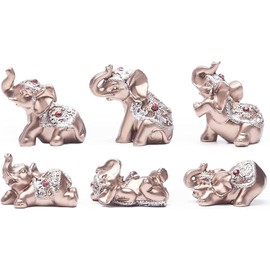 Cafolo Pack of 6 Pcs Rose Gold Color Lucky Elephants Statues Figurine Home, Office, Shop Feng Shui Decoration Great Gift