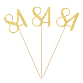 Gold Glitter 84th Birthday Centerpiece Sticks, 12-Pack Number 84 Table Topper Anniversary Party Decorations
