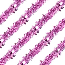 KKSTY Christmas Chunky Tinsel Decoration, 26.2ft(8M) Long Metallic Tinsel Classic Shiny Star Garlands Decoration for Christmas Tree Holiday Party Decoration