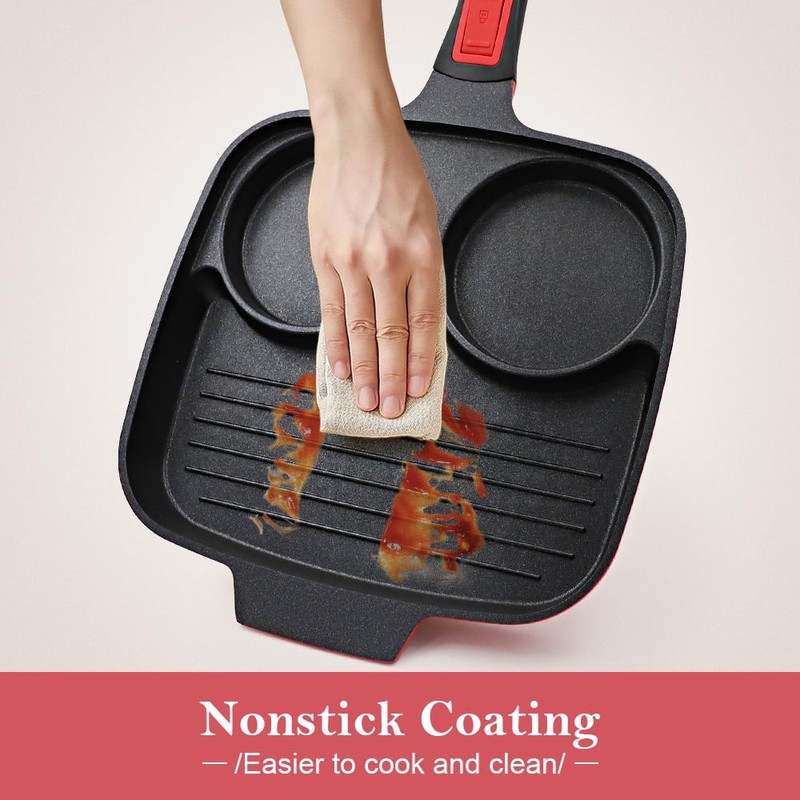Bobikuke Fried Egg Pan, 3 Section Egg Skillet with Detachable
