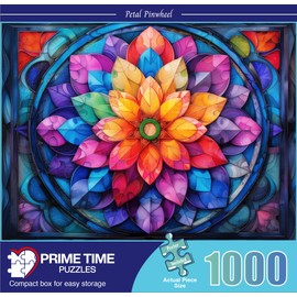 Prime Time Puzzles 1000 Piece Jigsaw Puzzle for Adults - Stained Glass Mandala Flower - Colorful Geometric Design - Challenging Puzzle Perfect for Game Nights - 1000 Piece for Adults. 20x27 inches