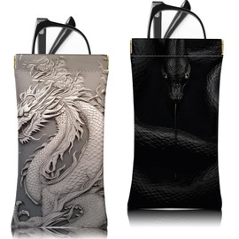 Zewurtuw 2 PCS Glasses Sunglasses Eyeglass Case Pouch Soft PU Leather with Cleaning Cloth Cute Aesthetic for Women Girls Men (B2-Animal)