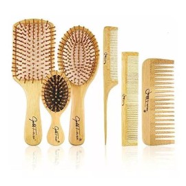 Marca 6 En 1 Cepillo Pelo Peine Para Hombres  Mujeres Mango Bambu
