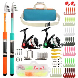 2PCS Fishing Rod Reel Combo 5.9FT Telescopic Fishing Pole Spinning Reel with Baits Hooks Storage Bag Compact Collapsible Fishing Pole Starter Kit for Kids Youth Adults Travel Fishing Gear