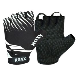 ROXX Cycling Gloves Fingerless Mens Women Unisex Gel Padded Cycling Gloves Half Finger Bike Riding Mitts (Medium, White Dots)