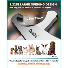 Duwize Dog Nail Clippers - All Steel Material, 1.22-Inch Large Opening, Built-in Spring, No Fur Pinch, for Medium to Large Dogs and Cats, Professional Pet Nail Trimmers, With Free Nail File (Polished)