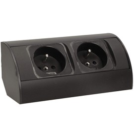 Orno AE-1303/B Corner Socket 2 Compartments, Ideal for Kitchen, Office and Worktop, 45° Surface Mounting, 3680 W, Standard Socket: French (Type E) (Black)