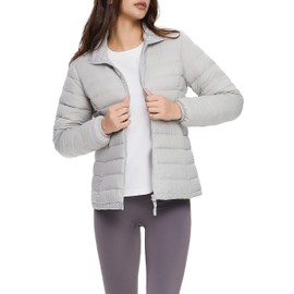 Orolay Women's Lightweight Packable Down Jacket Quilted Puffer Coat Outdoor Full-Zip Puffy Outwear with Stand Collar (Grey Small)
