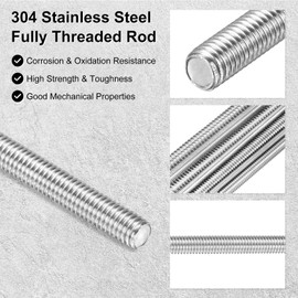 M METERXITY 5-Pack Fully Threaded Rod, M4x180mm 304 Stainless Steel Right Hand Thread Bar Studs for Furniture Anchor Bolts/Clamps/U-Bolts, Metric Threaded Screw