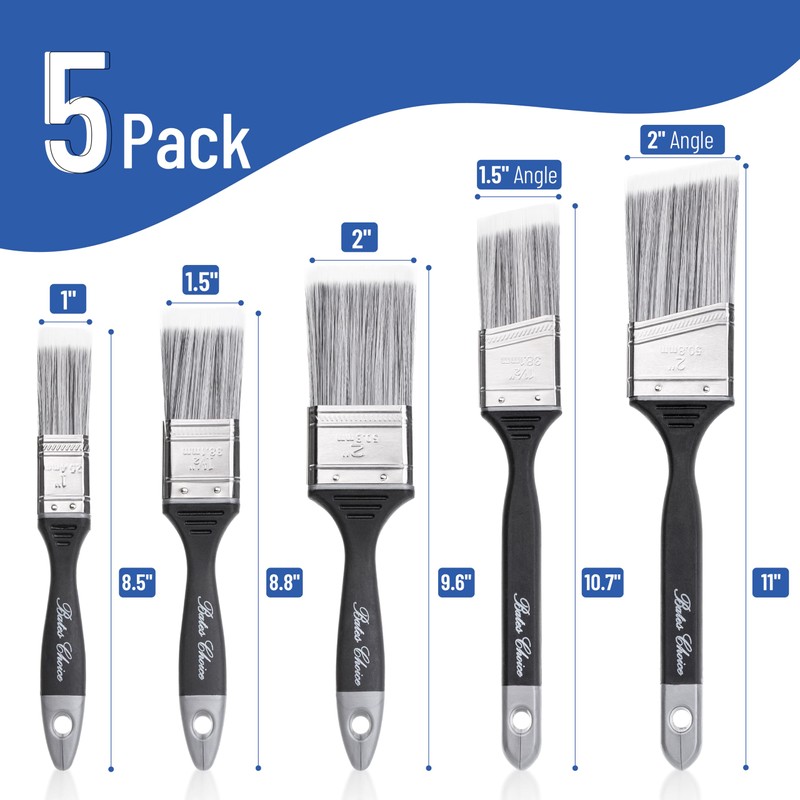 Bates- Paint Brushes, 5 Pack, Flat and Angle Paint Brushes