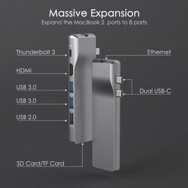 USB C Hub, 8 in 2 Aluminum Alloy Hub USB-C, MacBook Pro Adapter with 1Gbps RJ45, 4K HD, Thunderbolt 3 100W PD, 3 USB Ports, 512GB SD/TF Card Reader Compatible with MacBook Air/Pro 2019/2018
