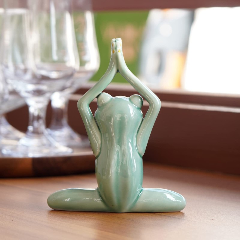 OwMell Ceramic Zen Frog Decor, Ceramic Yoga Pose Meditation Frog