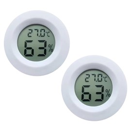 2 Pcs Reptile Thermometer Hygrometer, Round Monitor Humidity Meter Temperature Gauge Monitor LCD Digital Display for Spider Tortoise Tank Greenhouse Basement Lizard Dehumidifiers Humidifiers (White)