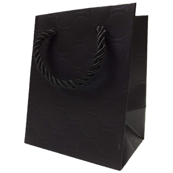 MODEENI Extra Small Black Gift Bags Bulk with Luxury Handles Paper Shopping Bags (144 Bags) 4x3x5 Wholesale Fancy Modern Embossed Premium Quality Jewelry Merchandise Party Favors Charms Wedding