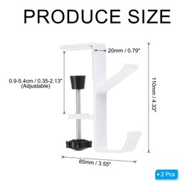 PATIKIL 2Pcs Purse Hook for Table, Double Hooks Adjustable Clamp-on Purse Hanger for Desk Portable Nail Free Heavy Duty Under Desk Handbag Holder Backpack Headphone Small Hook, White