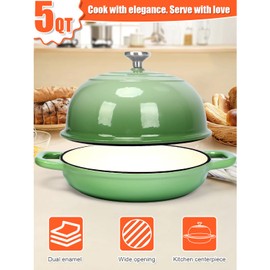QuliMetal Dutch Oven Bread Baking- 5QT Enamel cast iron Oven with Sourdough Bread-Baking Supplies like Bread Proofing Basket, Scoring Lame, Dough Whisk for Sour dough, Bread-making Green