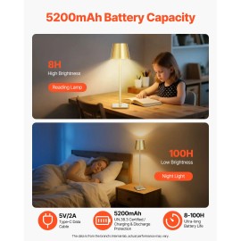 2 Pack Cordless Table Lamp with 5200mAh Rechargeable Battery Stepless Dimming & 3 Adjustable Heights Detachable Desk LampsDefault: Default