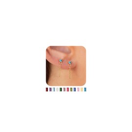 Novearring Flat Back Birthstone Earrings 14k Yellow Gold Earring Sets for Multiple Piercing Helix Stud Earrings