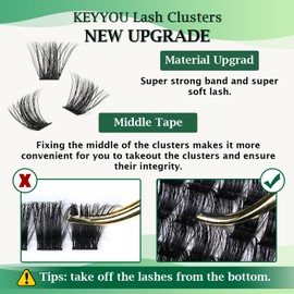 Cluster Eyelashes, Pack of 96 Cluster Eyelashes, D Curl, 12 mm DIY Eyelash Extensions, Eyelash Clusters, KEYYOU Volume Wispy Individual Eyelashes, Soft & Comfortable, Easy DIY at Home (Y04, D-12 mm)