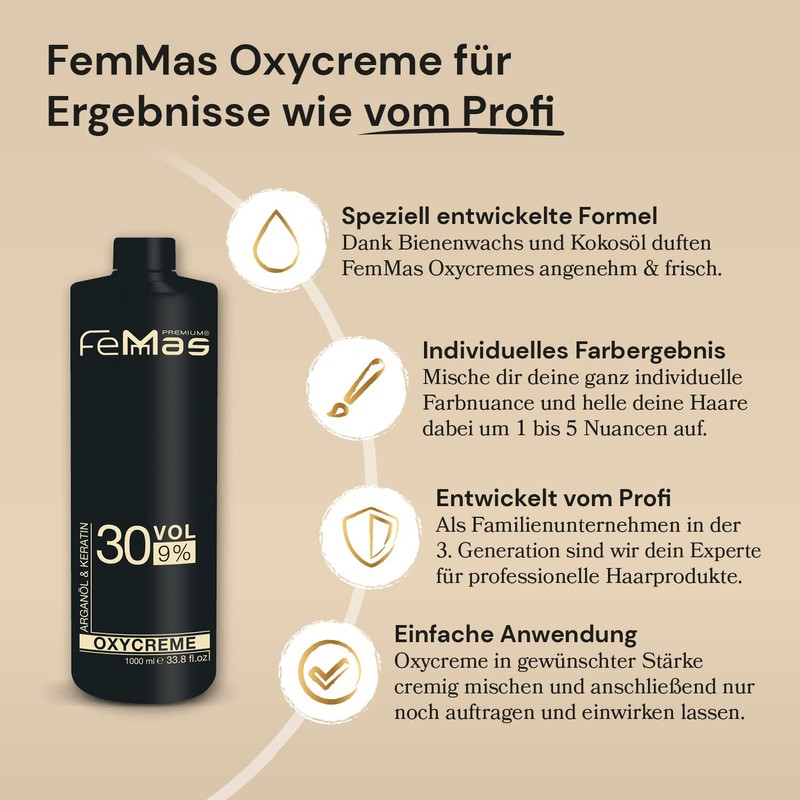 FemMas Oxycream 1000 ml (9%), Professional Oxidant For Hair Dyeing,