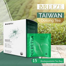 T SECRETEA Oolong Tea Bags, Taiwan High Mountain 100% Organic, Hand Crafted, Powerful Antioxidant And Biodegradable Breeze oolong Tea, 15 Sachets
