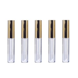 5Pcs 10ml Empty Lip Gloss Tube with Wand Refillable Clear Plastic Lip Balm Containers Bottles Lipstick Sample Containers with Gold Cap and Rubber Stoppers for DIY Lip Gloss Lip Balm and Makeup Samples