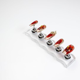 MAOLEETO 3D Squoval Press on Nails, Middle ladder Fake Nails Wedding False Nails Middle Red Press on Nails for Women Girls Nail Art Decoration,Red Newcomer Nail - Middle