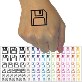 Pixel Save Floppy Disk Icon Temporary Tattoo Water Resistant Fake Body Art Set Collection - Light Pink (One Sheet)