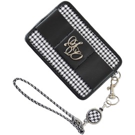 Alto Rose (SecretDoor) Pass Case, Periodicals, IC Card with Strap, Reel Included, IC Card, Quilting, Houndstooth Pattern, Ribon, Ribbon Whip, check