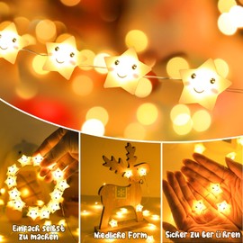 BOLWEO Lichterkette Sterne, 2M 20LED Lichterkette Batteriebetrieben Nachtlicht Sternlichterkette Lichterkette Innen für Zimmer Deko Geburtstag Party Weihnachts, Warmweiß Sterne