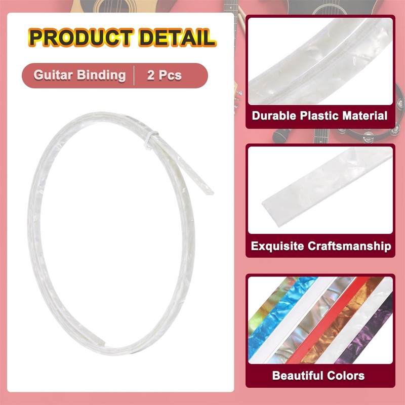 MECCANIXITY 2 Pcs Guitar Binding Purfling Strips, 1650x6x1.5mm Plastic Binding