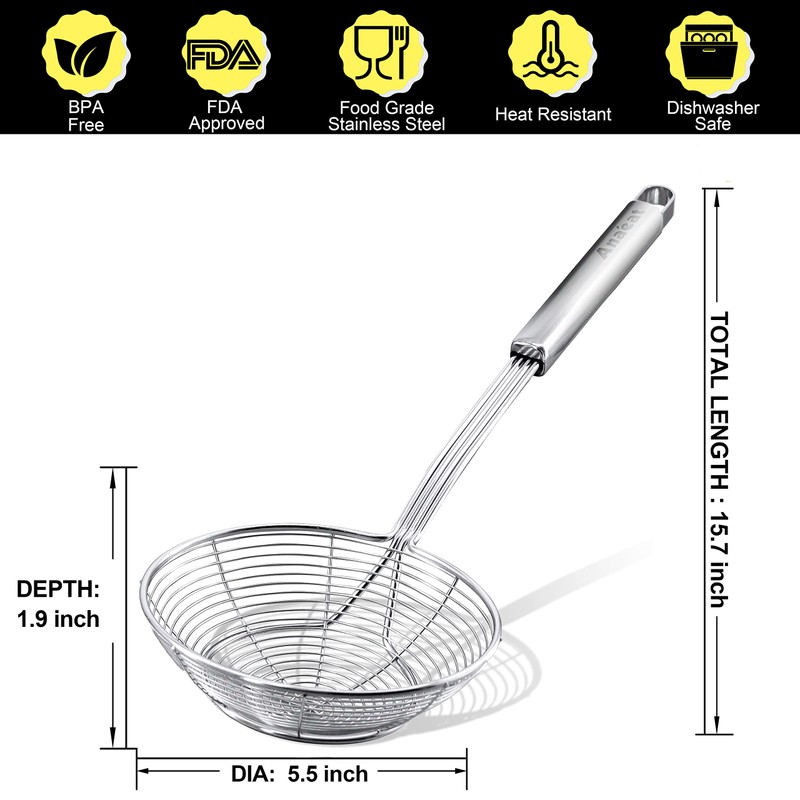 Anaeat Stainless Steel Spider Strainer Skimmer - Solid Kitchen Strainer