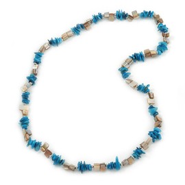 Avalaya Sky Blue/Antique White Sea Shell Nugget Necklace - 76cm L