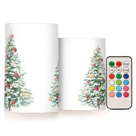 PBJCKAH Colored Christmas Tree Winter New Year White Flameless Candles with Remote Set of 2, Remote Control Battery Operated LED Candles Indoor Outdoor for Home Decor Living Room Garden Decoration