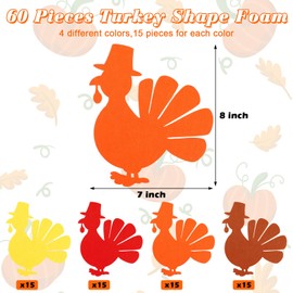 Shappy 60 Pcs Thanksgiving Jumbo Foam Turkey Cutouts 8'' Blank Turkey Crafts for Kids Foam Orange Bulletin Board Cutouts for Fall Thanksgiving Classroom Preschool Project Decoration