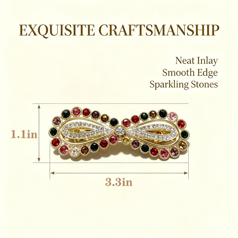 Sparkling Crystal Stone French Barrette，Vintage Rhinestone Snap Hair Clips