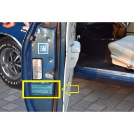 NYRM 68-76 gm Door Jamb tag w/ Clear Coat Cover Original Repro ID Number  Decal new