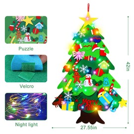 NUWIXMER DIY Felt Christmas Tree-3.5 FT Wall Felt Christmas Tree Set with 32 Ornaments and LED String Lights (10'') for Toddlers Kids Xmas Gifts Home Door Wall Decoration