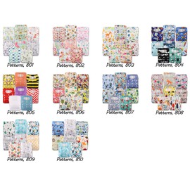 Littles & Bloomz, Reusable Pocket Cloth Nappy, Fastener: Hook-Loop, Set of 8, Patterns 804, with 8 Microfibre Inserts