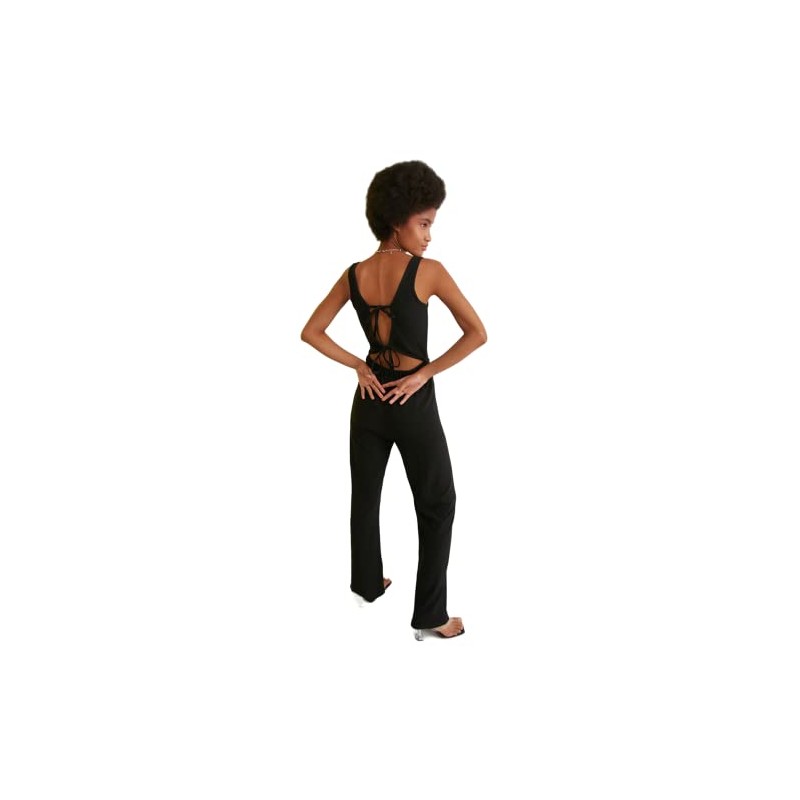TRENDYOL Women's Back Decollted Knitted Jumpsuit Jumpsuit, black