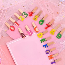 Byvood Wooden Clothespins with Colorful Letters and Numbers, Alphabet and Number Clips, Perfect for Decoration, Crafts, and Organizing